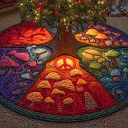 Psychedelic Forest Peace Quilted Tree Skirt