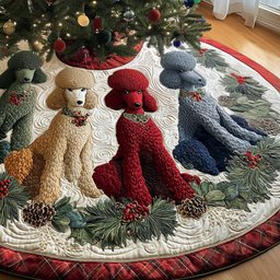 Christmas Poodle Magic Quilted Christmas Tree Skirt