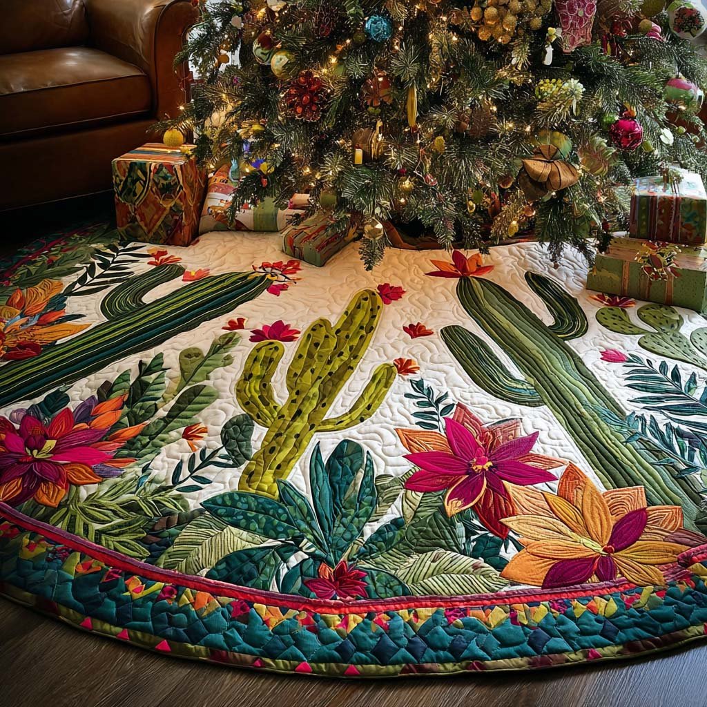 Desert Bloom Christmas Quilted Tree Skirt