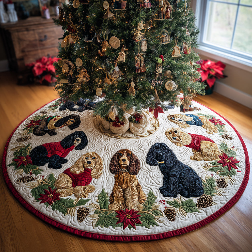 Christmas Spaniel Charm Christmas Quilted Tree Skirt