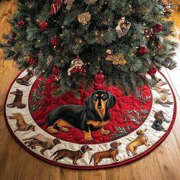 Dachshunds Blessing Christmas Quilted Tree Skirt