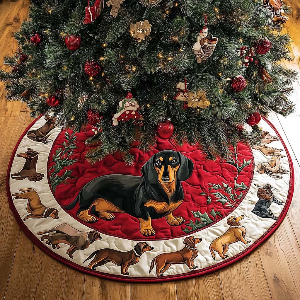Dachshunds Blessing Christmas Quilted Tree Skirt