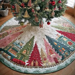 Holly Pine Hamlet Christmas Quilted Tree Skirt
