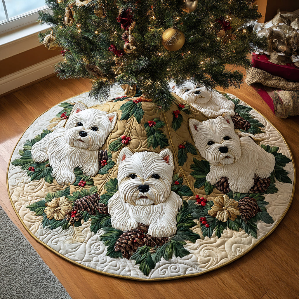 Jolly Westie Holiday Quilted Christmas Tree Skirt