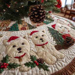 Westie Winter Wonderland Quilted Christmas Tree Skirt