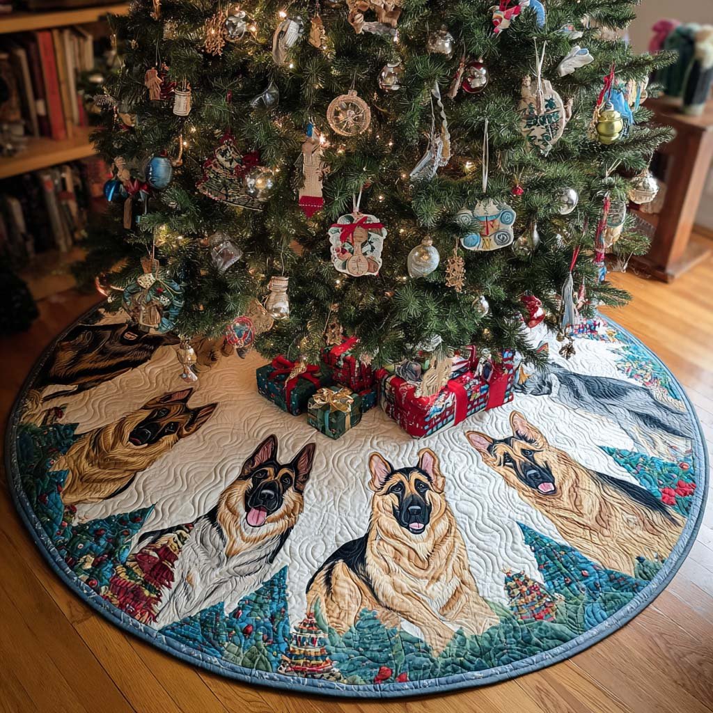 Happy German Shepherd Christmas Quilted Tree Skirt