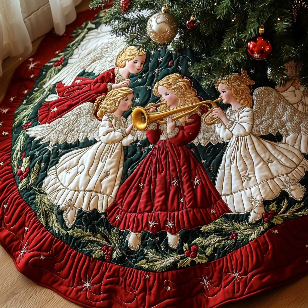 Wings of Festivity Christmas Quilted Tree Skirt