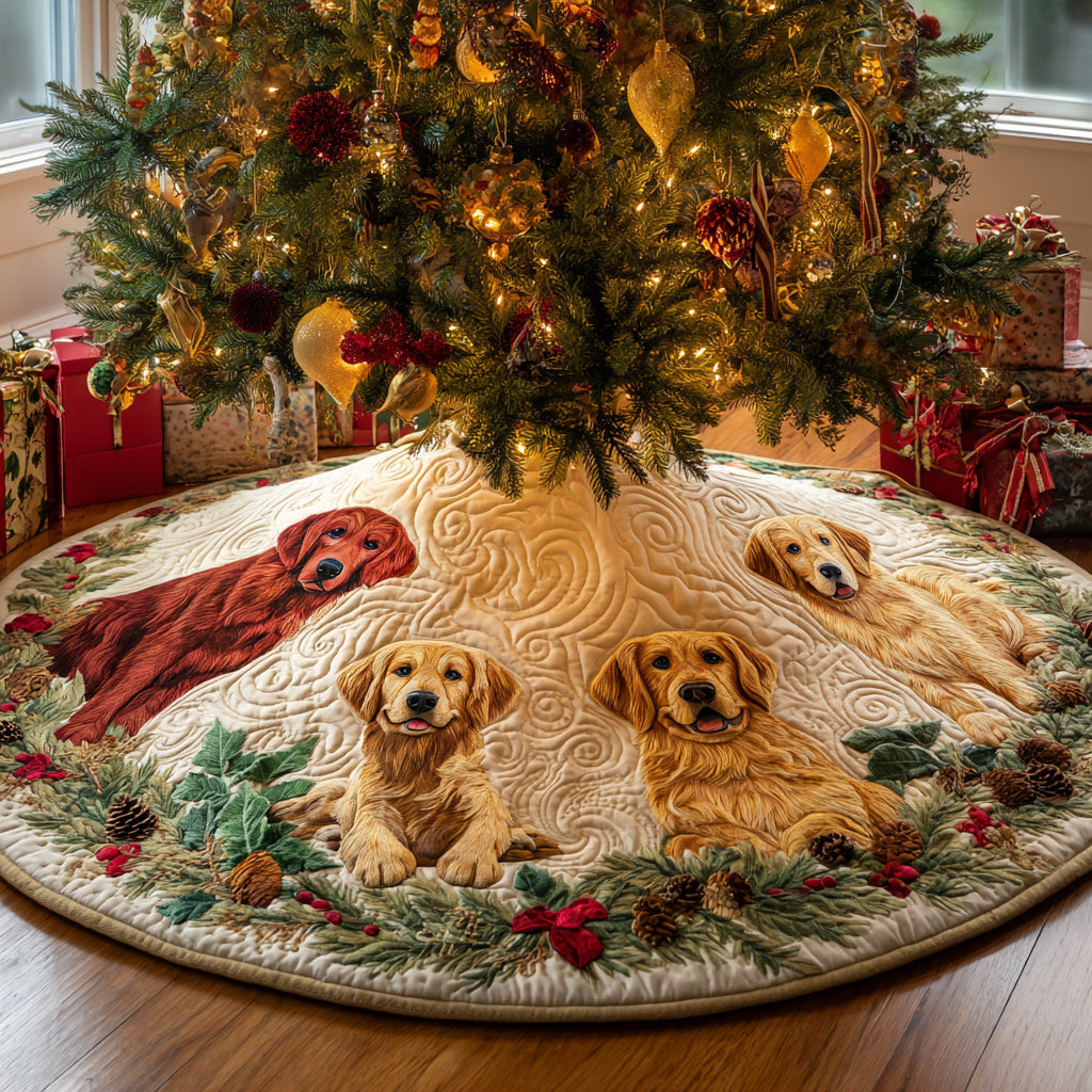 Golden Retriever Glow Quilted Christmas Tree Skirt