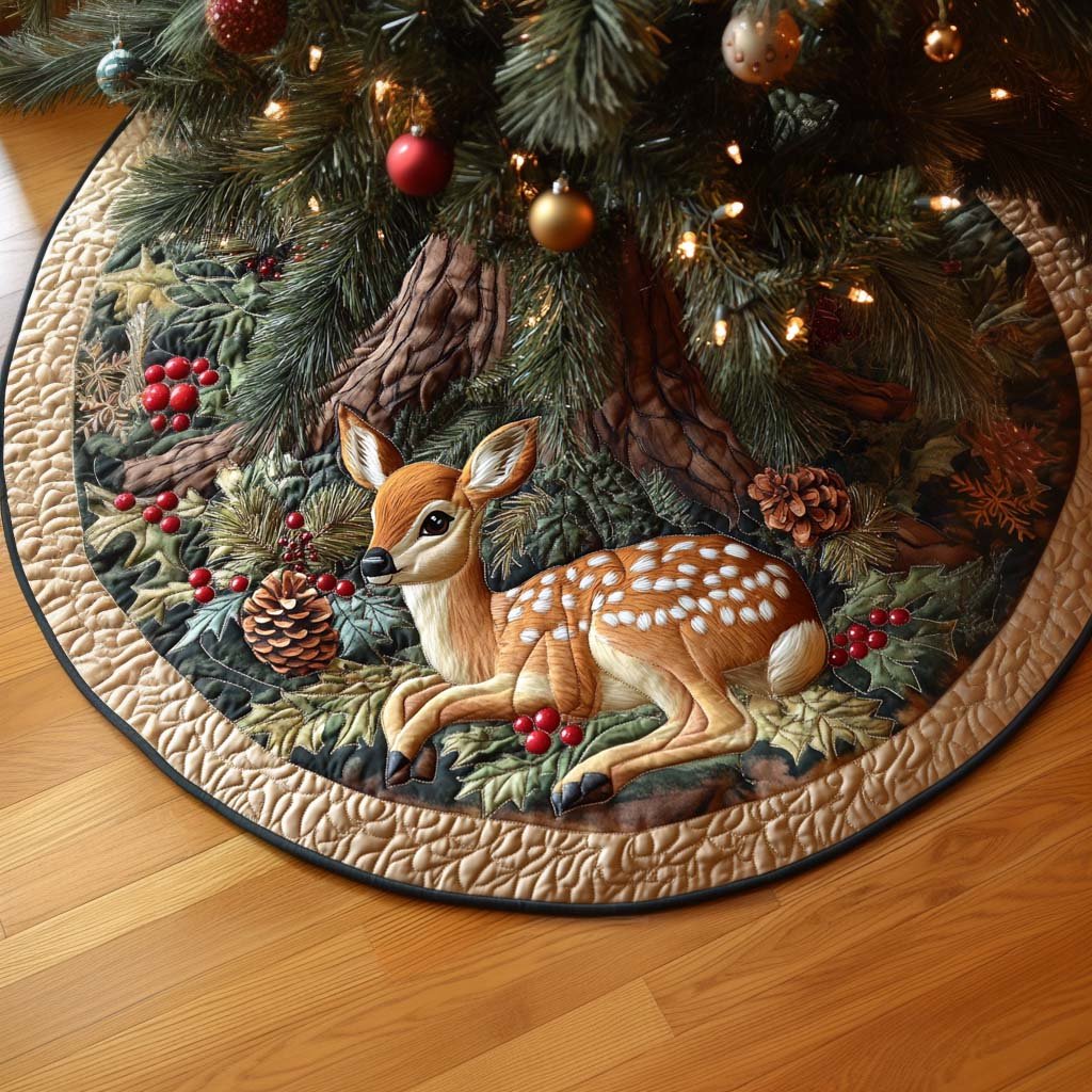 Deer Horizon Christmas Quilted Tree Skirt