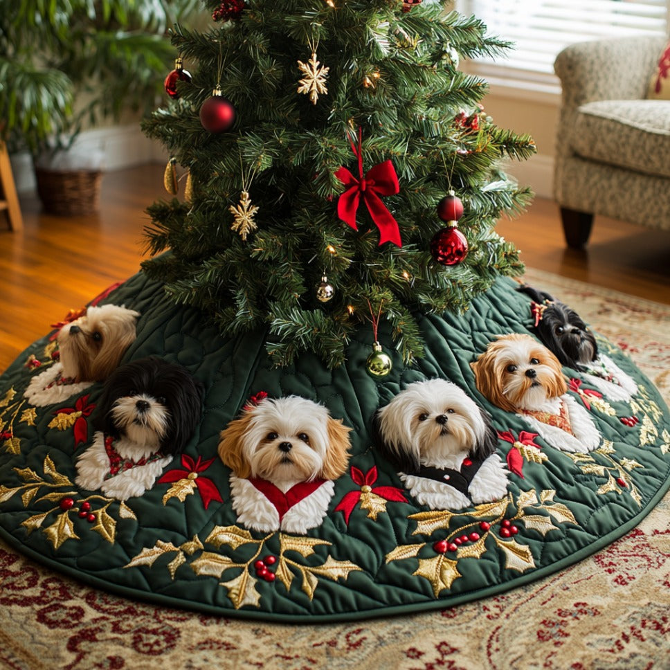 Shih Tzu Delight Christmas Quilted Tree Skirt