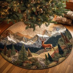 Alpine Deer Quilted Christmas Tree Skirt