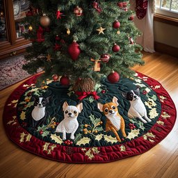 Chihuahua Miracle Quilted Christmas Tree Skirt