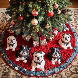 Gentle French Bulldog Christmas Quilted Tree Skirt