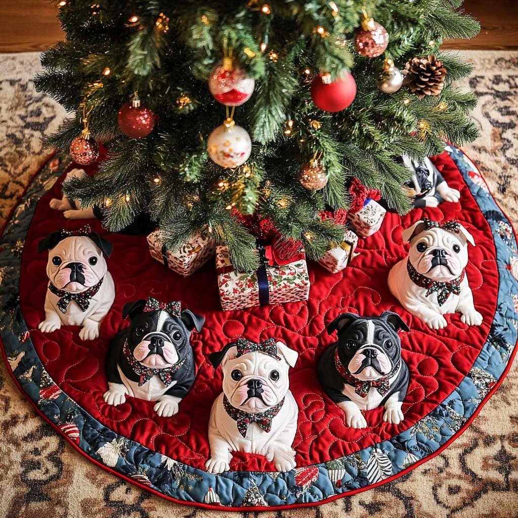 Gentle French Bulldog Christmas Quilted Tree Skirt