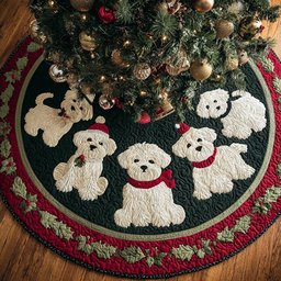 Midnight Maltese Cheer Quilted Christmas Tree Skirt