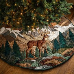Forest Stag Quilted Christmas Tree Skirt