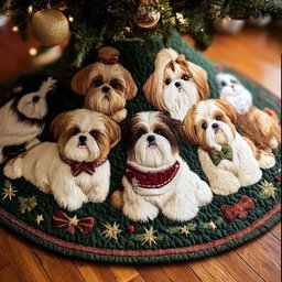 Lovely Shih Tzu Christmas Quilted Tree Skirt
