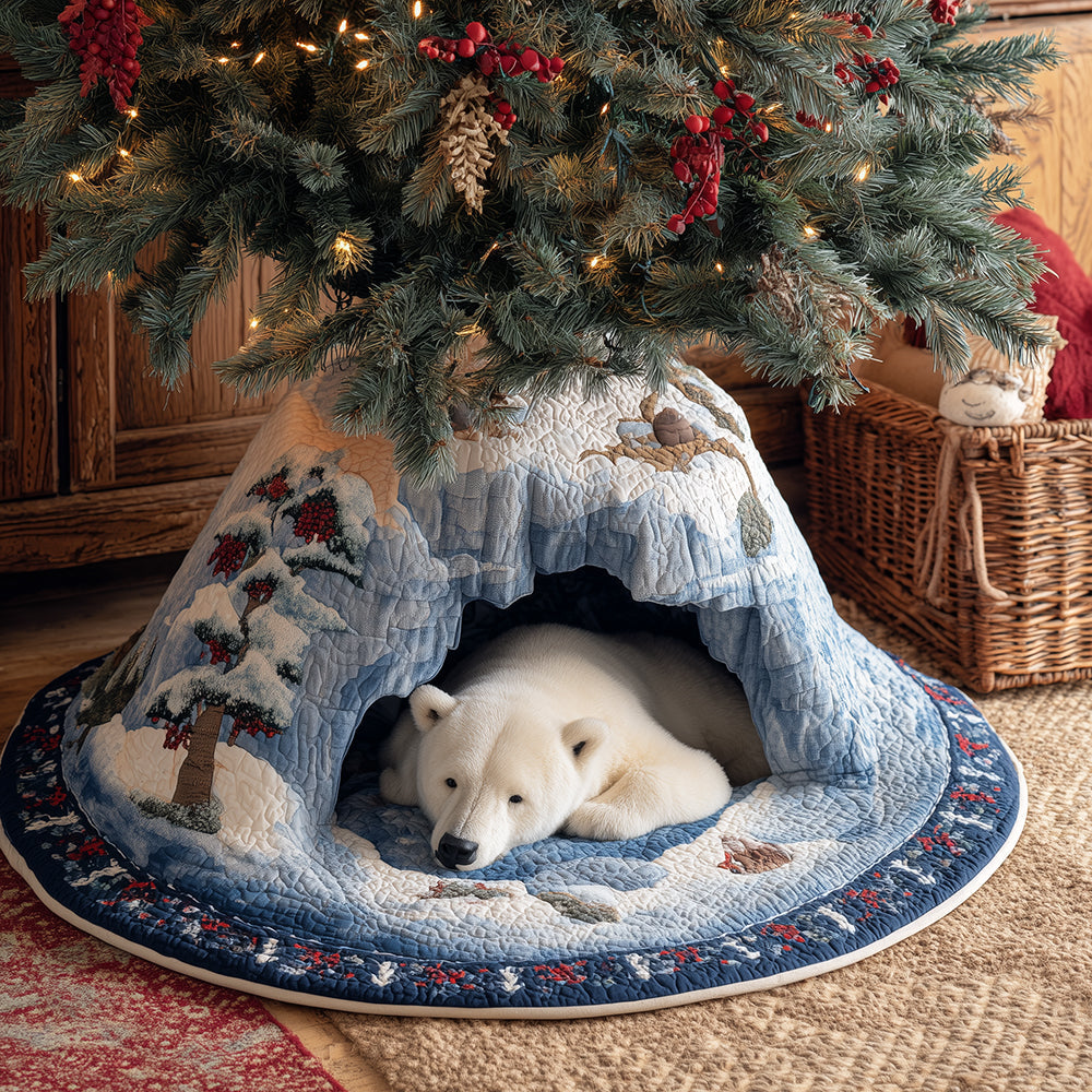 Winter Bear Hollow Christmas Quilted Tree Skirt