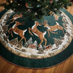 Reindeer Magic Christmas Quilted Tree Skirt