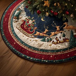 Santa Holding Christmas Quilted Tree Skirt
