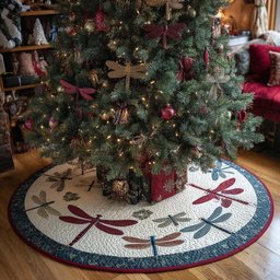 Shining Dragonfly Christmas Quilted Tree Skirt