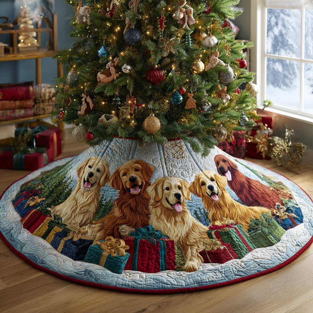 Golden Retriever Love Quilted Christmas Tree Skirt