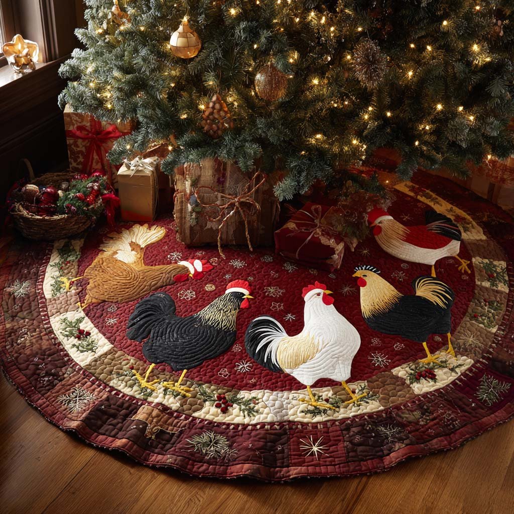 Rooster Pride Christmas Quilted Tree skirt