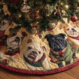 Happy Bulldog Christmas Quilted Tree Skirt