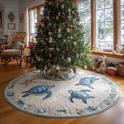 Shoreline Turtle Christmas Quilted Tree Skirt