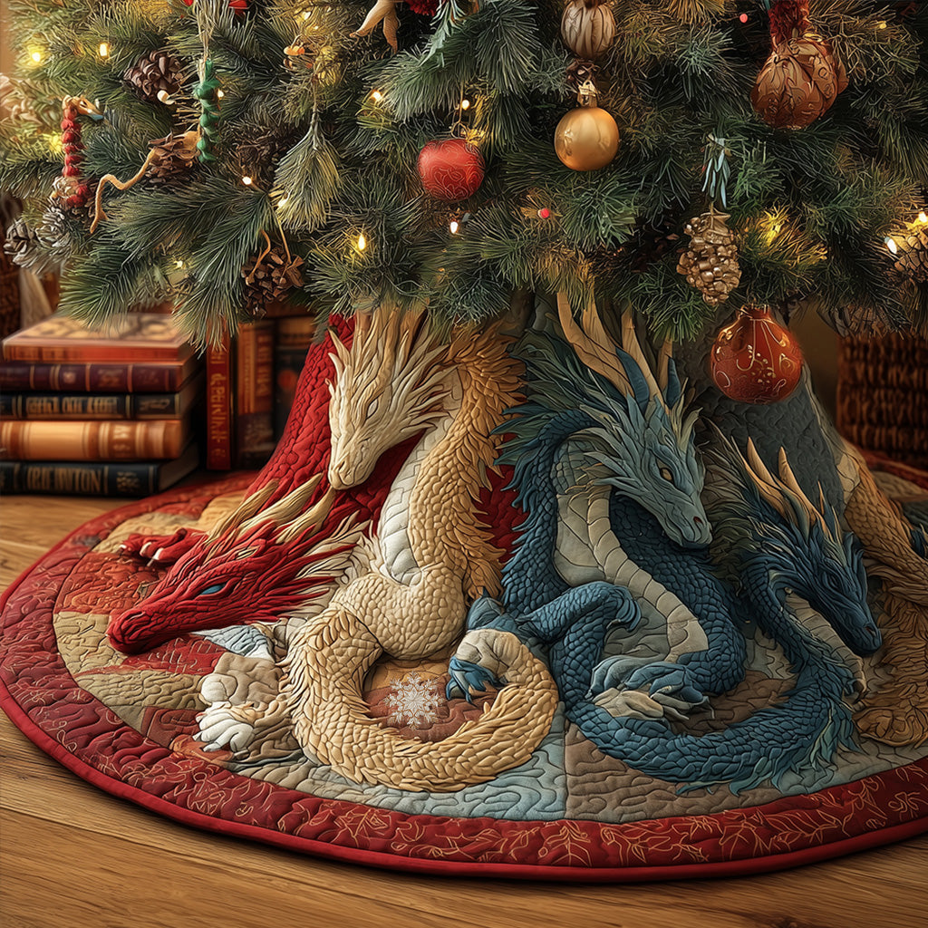 Winter Dragon Watch Christmas Quilted Tree Skirt