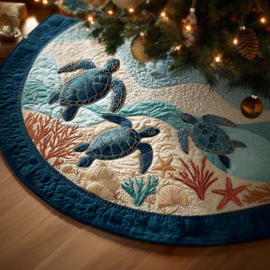 Turtle Dream Christmas Quilted Tree Skirt