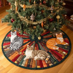 Cat and the Open Tome Christmas Quilted Tree Skirt