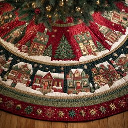 Frosted Pine Circle Christmas Quilted Tree Skirt