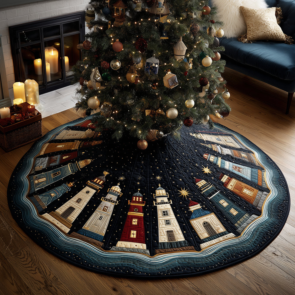 Lighthouse Night Wonder Christmas Quilted Tree Skirt