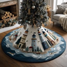 North Shore Lighthouse Christmas Quilted Tree Skirt