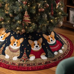 Corgis in Knitland Christmas Quilted Tree Skirt