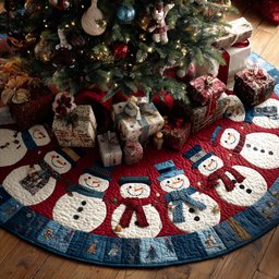Jolly Snowman Quilted Christmas Tree Skirt