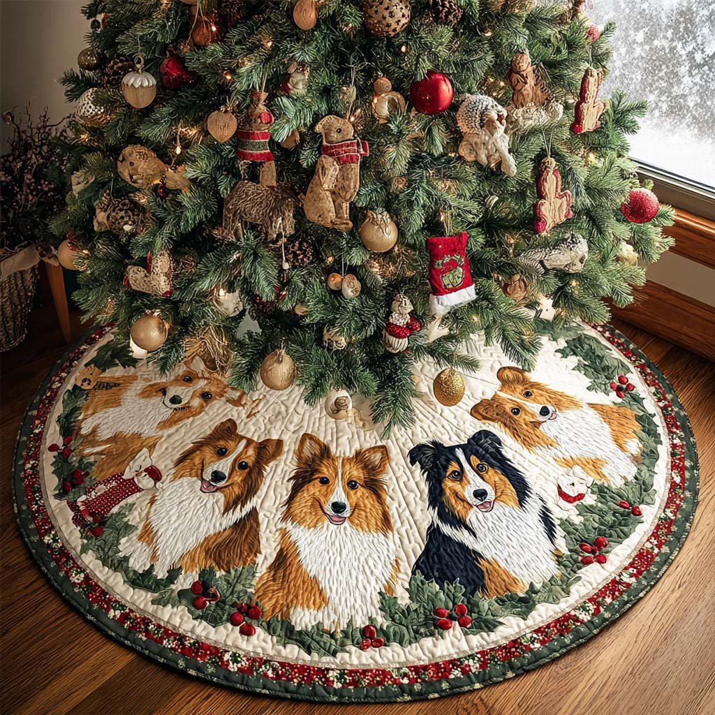 Shetland Sheepdogs Delight Christmas Quilted Tree Skirt