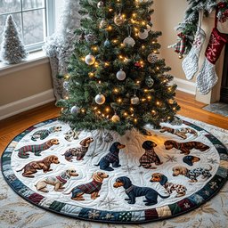 Dachshund by the Fire Quilted Christmas Tree Skirt