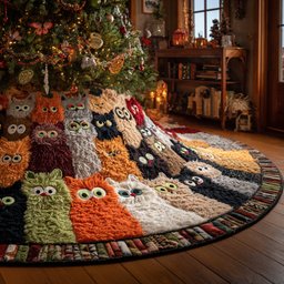 Purrfect Noel Christmas Quilted Tree Skirt