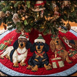 Dachshunds Delight Christmas Quilted Tree Skirt