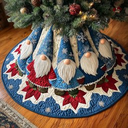 Frosty Gnome Circle Christmas Quilted Tree Skirt