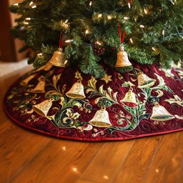 Golden Bell Christmas Quilted Tree Skirt