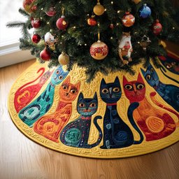 The Cozy Cat Crew Christmas Quilted Tree Skirt