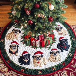 Pug Spirit Christmas Quilted Tree Skirt