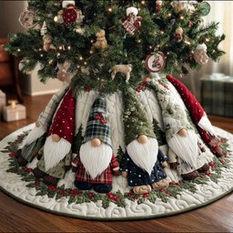 Jolly Gnome Trail Christmas Quilted Tree Skirt