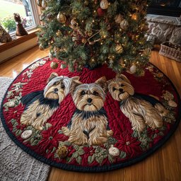 Yorkie Magic Quilted Christmas Tree Skirt