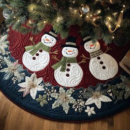 Snowman Joy Christmas Quilted Tree Skirt
