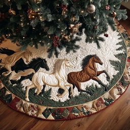 Horse Charm Christmas Quilted Tree Skirt