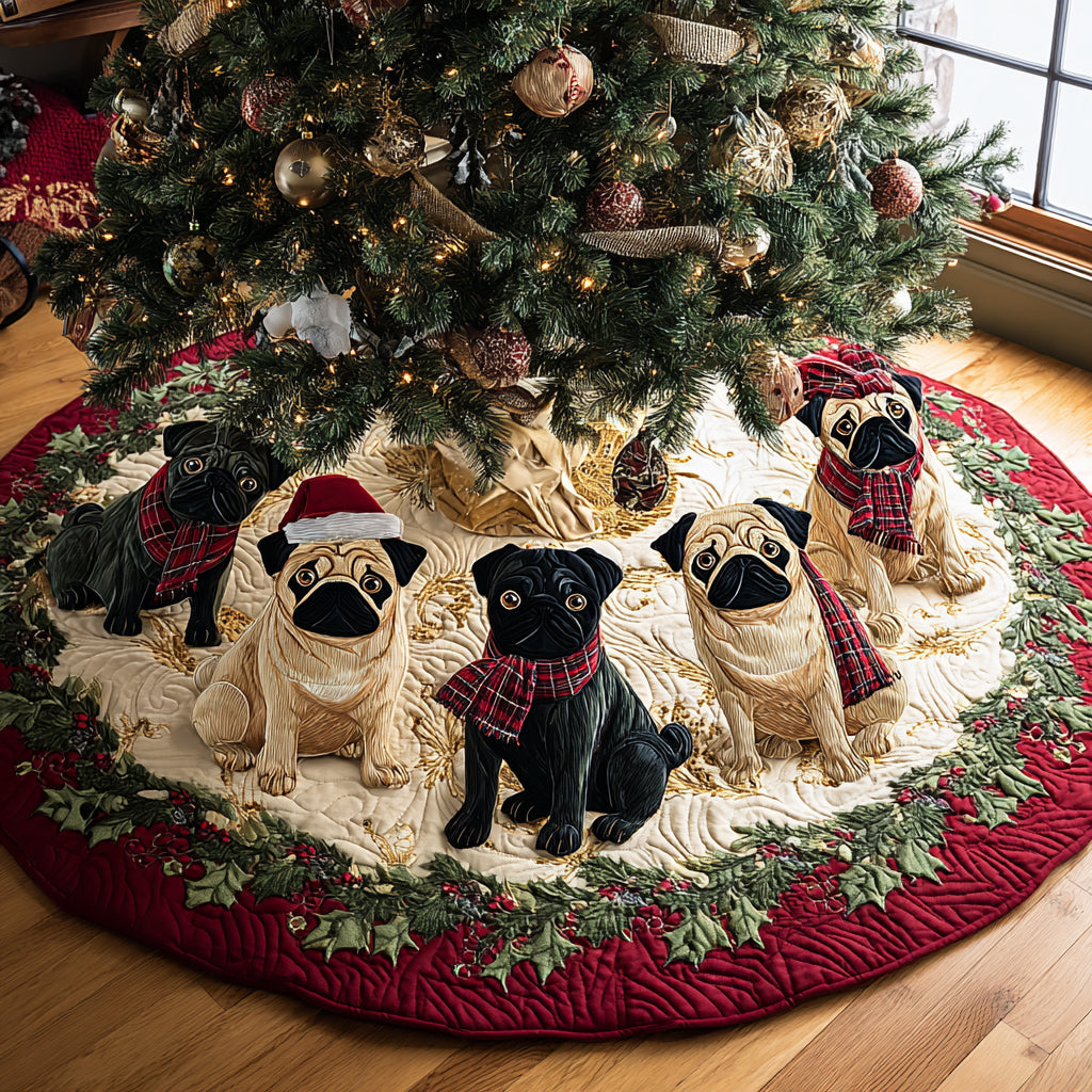 Santa Pug Quilted Christmas Tree Skirt
